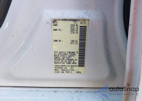 2015 Nissan Altima 2.5/2.5 S/2.5 Sl/2.5 Sv из США, поврежденный, VIN 1N4AL3AP9FC459694